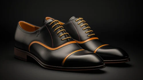 Black Leather Shoes with Yellow Stitching - Classic Style