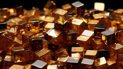 Brown and Gold Glass Cubes on Black Background