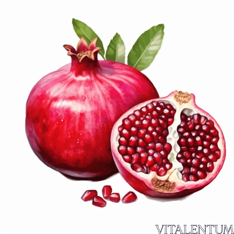 Captivating Watercolor Pomegranate Fruit with Leaves AI Image