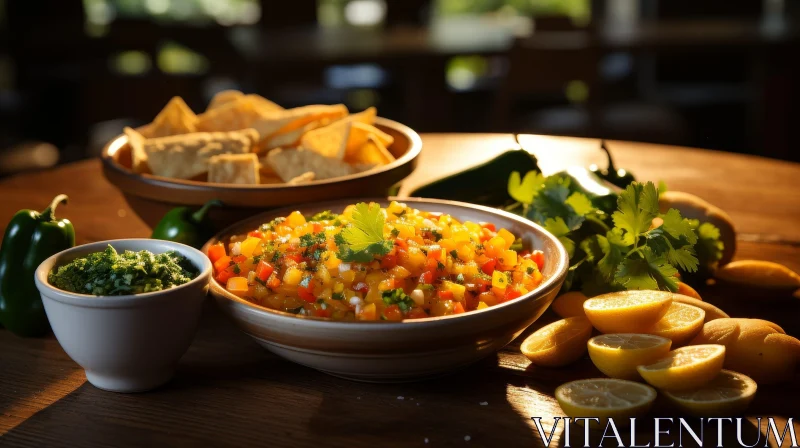 Delicious Fresh Salsa and Guacamole with Tortilla Chips AI Image