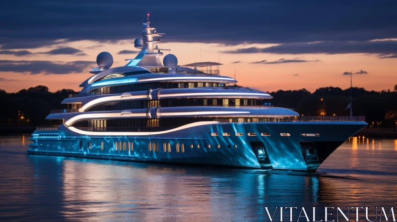 Luxurious Yacht at Night in Marina AI Image