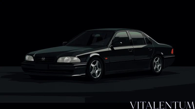 Captivating Illustration of a Black Car in a Dark Room | 1990s Style AI Image