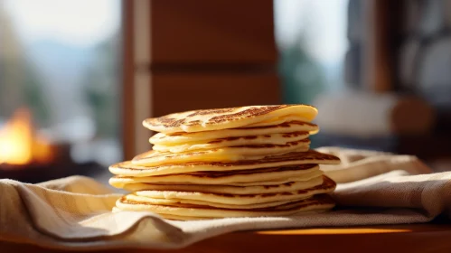 Delicious Fluffy Pancakes on Linen Napkin