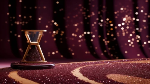 Gold Hourglass 3D Rendering on Red Velvet Stage