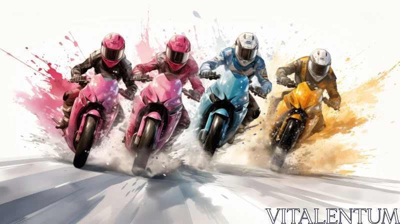 Intense Motorcycle Racing: Action-Packed Image of High-Speed Race AI Image