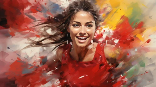 Joyful Young Woman Portrait in Red Tank Top