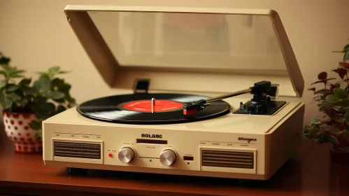 Nostalgic Vintage Record Player on Wooden Table