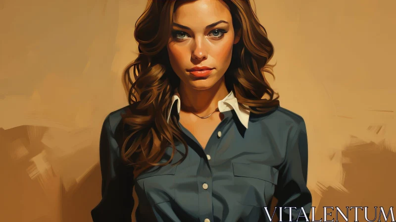 Serious Young Woman Portrait in Realistic Style AI Image