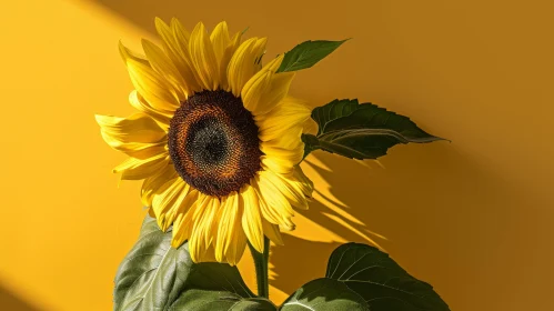 Sunflower in Full Bloom on Yellow Background