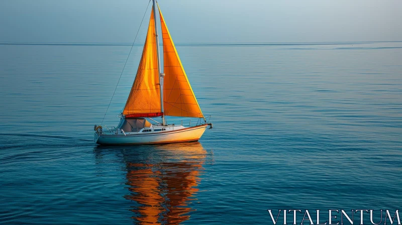 Tranquil Sailboat Scene on Calm Blue Sea AI Image