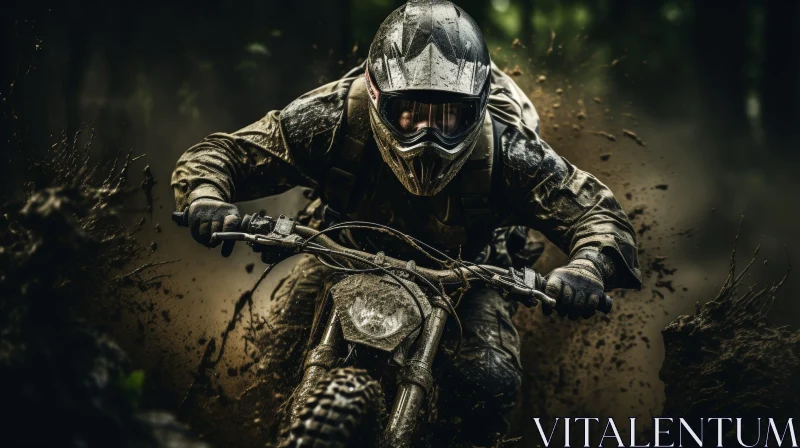 Action-Packed Dirt Bike Rider in Forest AI Image