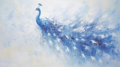 Beautiful Peacock Painting in Blue and White