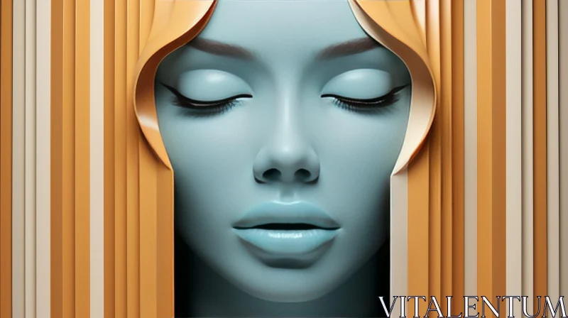 AI ART Blue Female Face 3D Rendering
