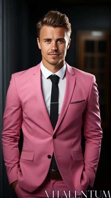 AI ART Confident Young Man in Pink Suit Portrait