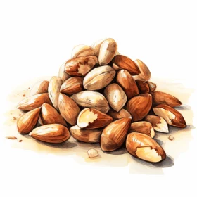 Detailed Painting of Almond Nuts on White Background