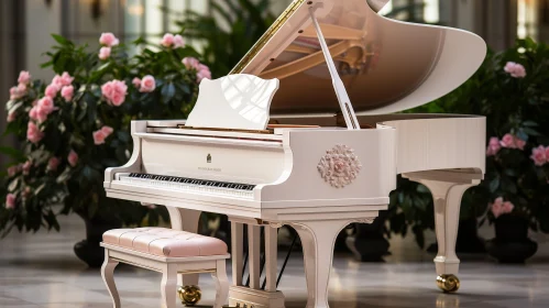 Elegant White Grand Piano in Luxurious Room