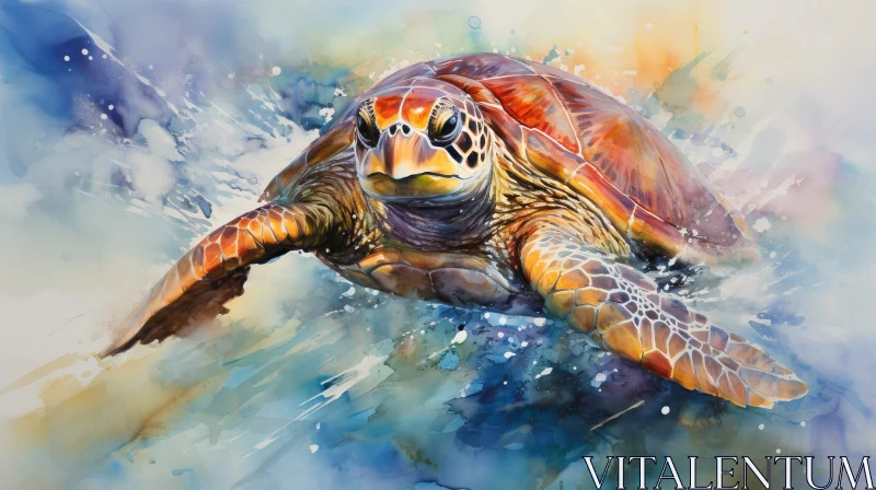 Graceful Sea Turtle Watercolor Painting AI Image