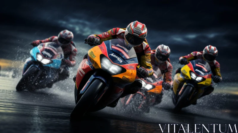 Intense Motorcycle Racing on Wet Track AI Image