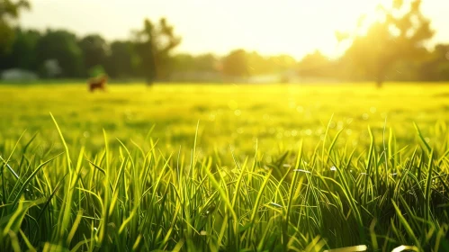 Serene Field: Green Grass in Sunlight