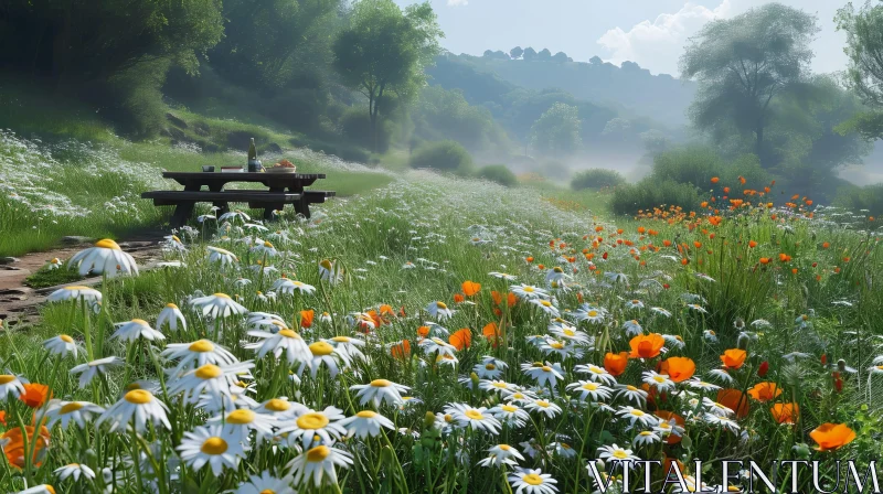 Tranquil Picnic Spot in Lush Meadow AI Image