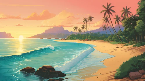 Tranquil Sunset Beach Scene - Tropical Paradise
