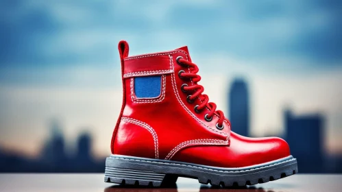 Urban Fashion: Red Leather Boot with Blue Laces