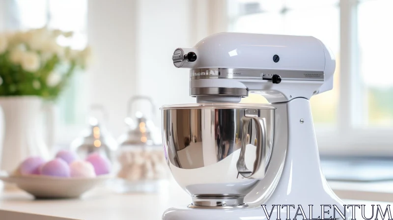 White KitchenAid Stand Mixer on Kitchen Counter AI Image