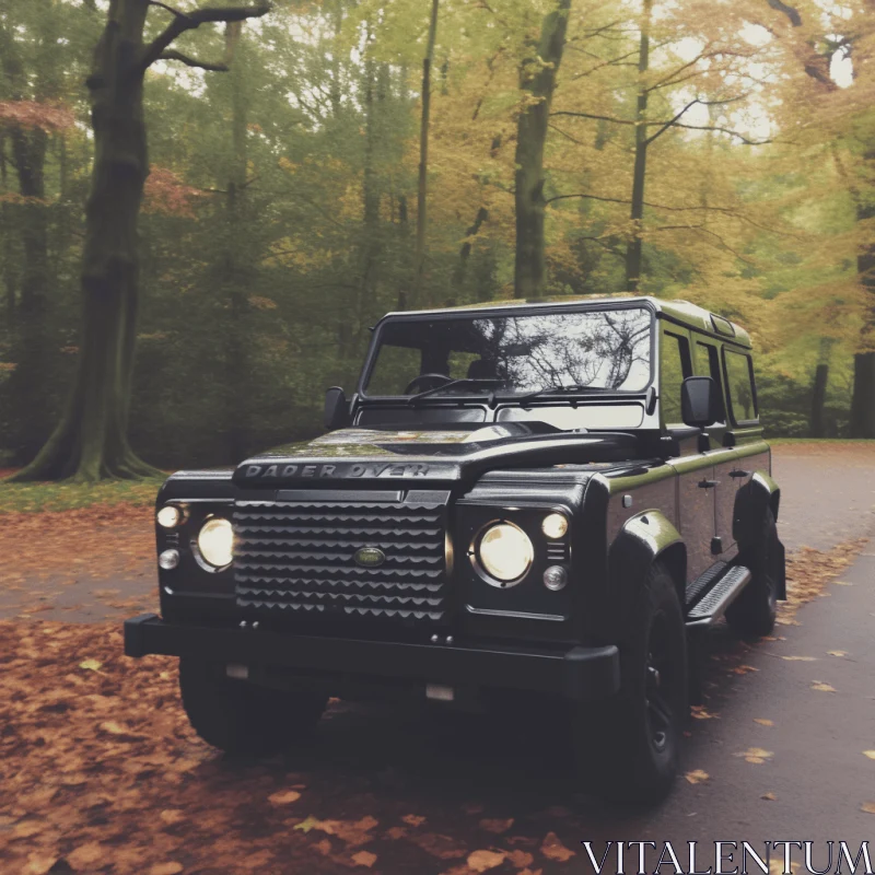 Black Land Rover in Autumn: Vintage Aesthetics and Regional Gothic AI Image