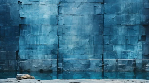 Blue Stone Wall with Crack and Rock