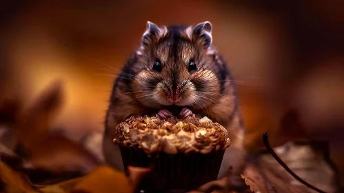 Close-up Rodent Eating Cupcake