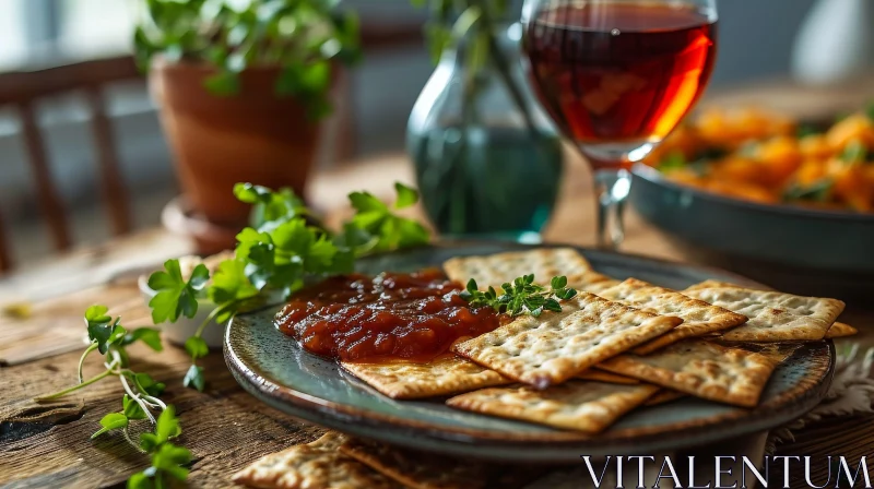 Delicious Plate of Crackers with Red Pepper Jelly AI Image