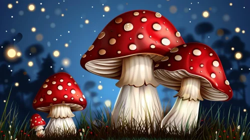 Enchanting Night Forest Mushroom Scene
