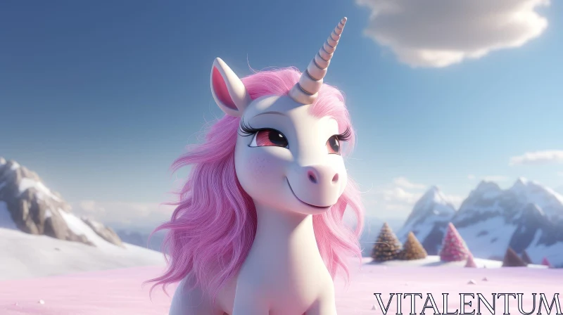 Enchanting Unicorn in Snowy Field AI Image