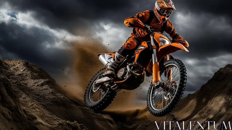 Extreme Dirt Bike Rider Jumping Over Sand Dune AI Image