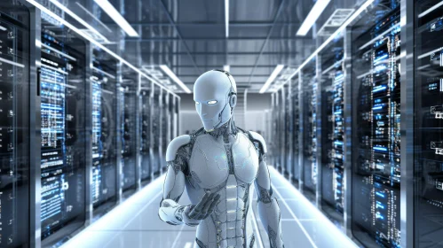 Futuristic Robot in Server Room