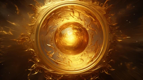 Golden Sphere in Ornate Frame on Night Sky Background