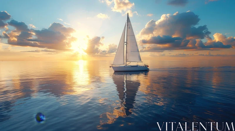 AI ART Golden Sunset Sailboat Seascape