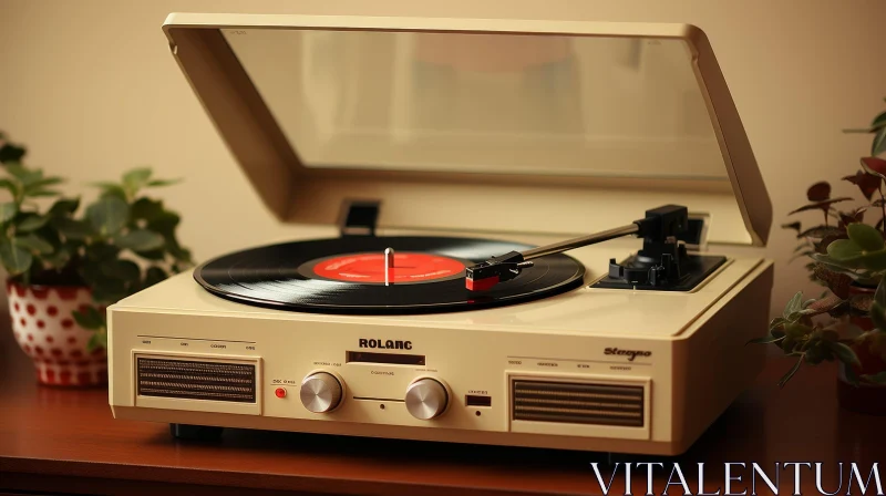 Nostalgic Vintage Record Player on Wooden Table AI Image