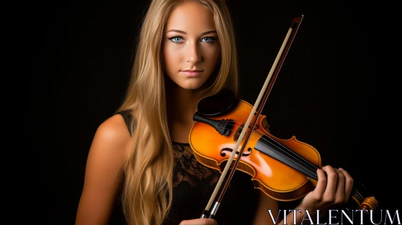 Serious Young Woman Playing Violin | Studio Portrait AI Image