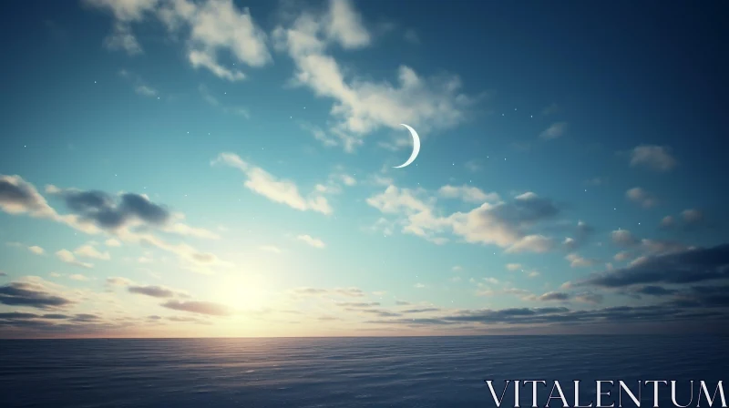 Winter Serenity: Moonlit Snowscape AI Image