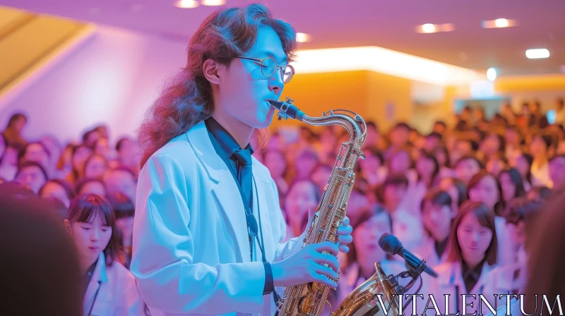 Young Male Saxophonist Performing Live Concert AI Image