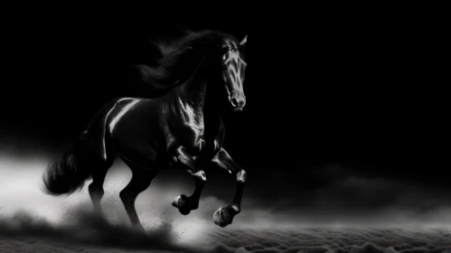 Black Horse Running in Desert - Powerful Nature Image