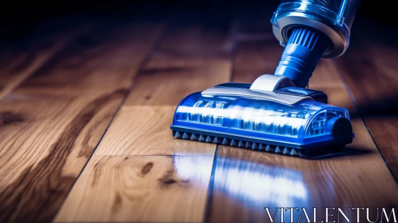 Blue Modern Vacuum Cleaner Cleaning Wooden Floor AI Image