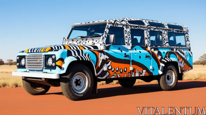 Captivating Jeep with Vibrant Zebra Print in Aboriginal Art Style AI Image