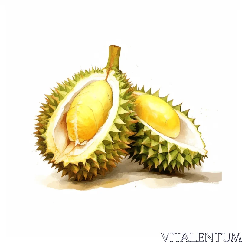 Durian Fruit Watercolor Illustration: Detailed Character Design AI Image