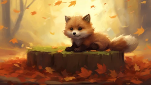 Friendly Cartoon Fox in Autumn Forest