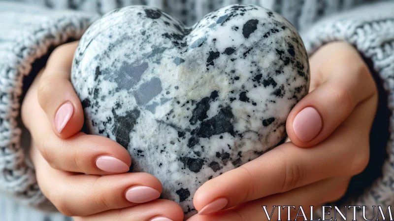 Heart-Shaped Stone Held by Person | Gray Sweater | Pink and White Hands AI Image