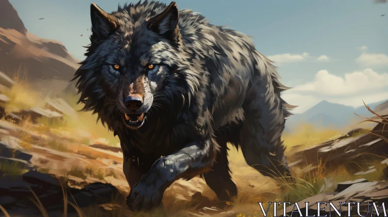 Intense Wolf Digital Painting AI Image