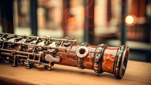 Intricate Wooden Oboe Close-Up