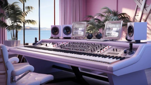Modern Music Studio 3D Rendering with Ocean View